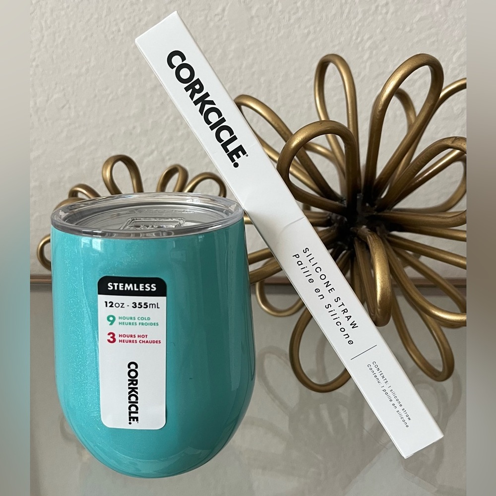 New Corkicle Stemless Insulated Wine Tumbler with Silicone Straw